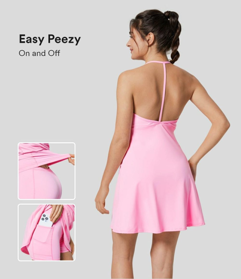 Softlyzero™ Airy Halter Backless 2-in-1 Pocket Mini Slip Cool Touch Active Dress-Easy Peezy Edition-UPF50+  | Womens  Active Dresses Active Dresses Active Dresses