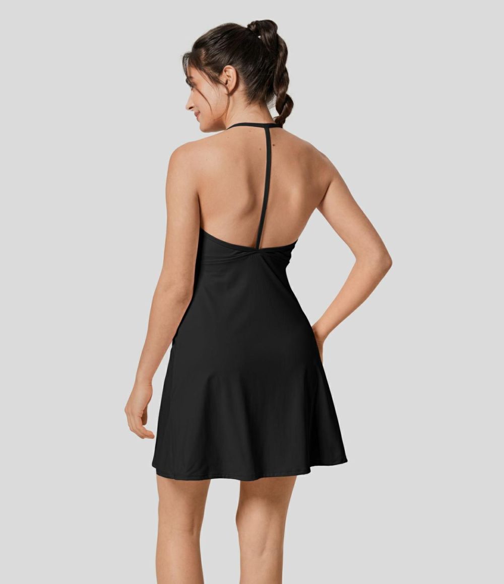 Softlyzero™ Airy Halter Backless 2-in-1 Pocket Mini Slip Cool Touch Active Dress-Easy Peezy Edition-UPF50+  | Womens  Active Dresses Active Dresses Active Dresses