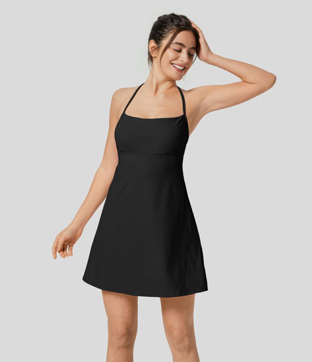 Softlyzero™ Airy Halter Backless 2-in-1 Pocket Mini Slip Cool Touch Active Dress-Easy Peezy Edition-UPF50+  | Womens  Active Dresses Active Dresses Active Dresses