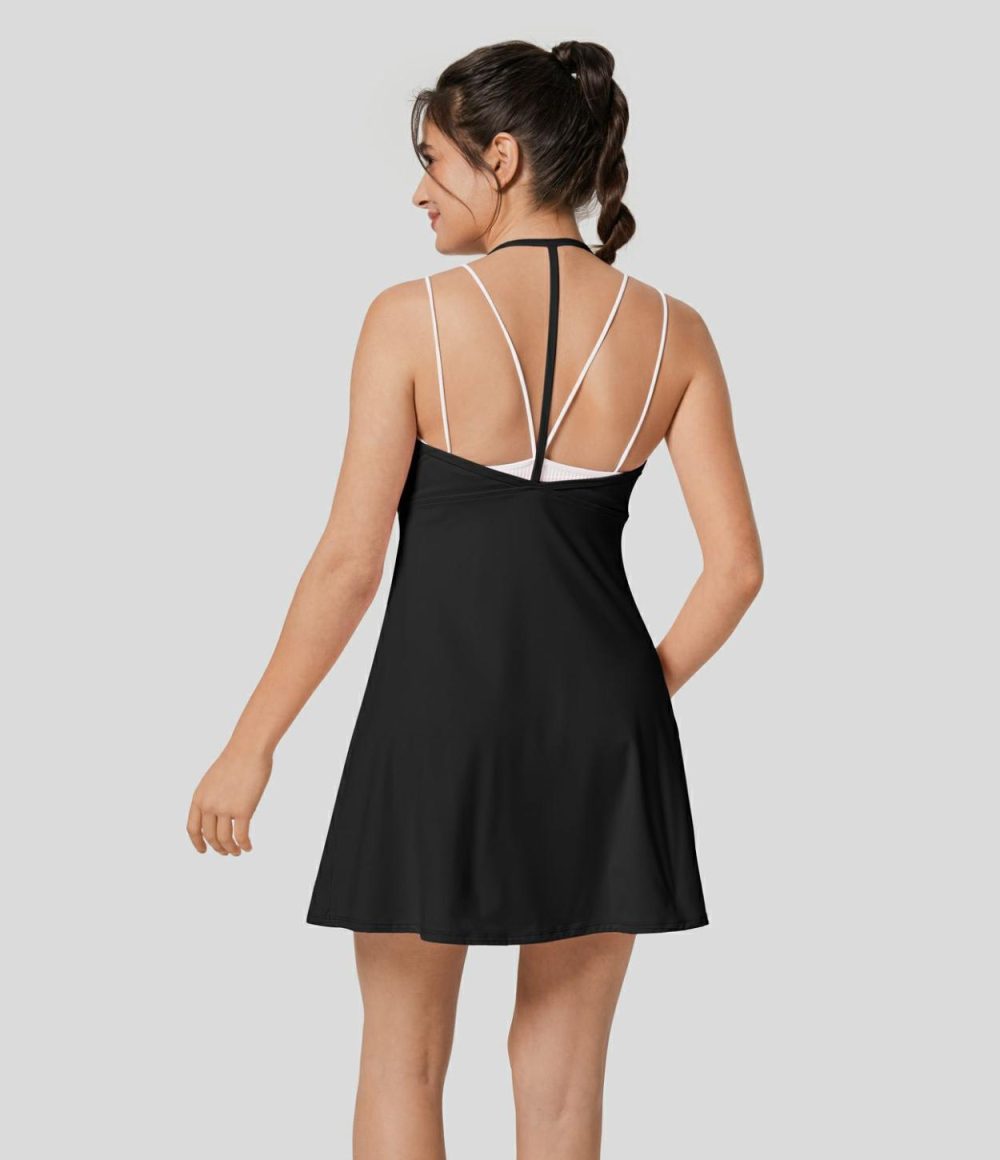 Softlyzero™ Airy Halter Backless 2-in-1 Pocket Mini Slip Cool Touch Active Dress-Easy Peezy Edition-UPF50+  | Womens  Active Dresses Active Dresses Active Dresses