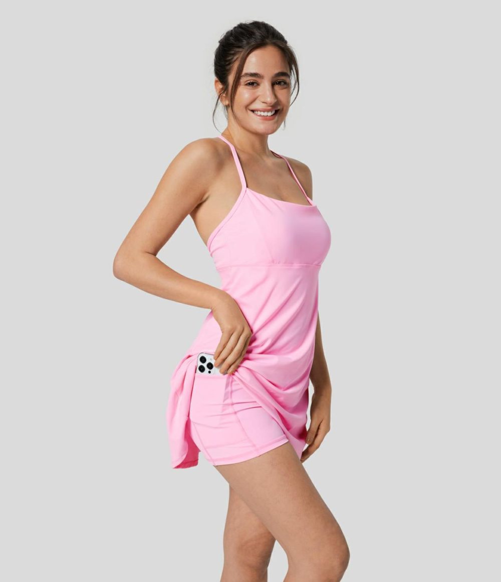 Softlyzero™ Airy Halter Backless 2-in-1 Pocket Mini Slip Cool Touch Active Dress-Easy Peezy Edition-UPF50+  | Womens  Active Dresses Active Dresses Active Dresses