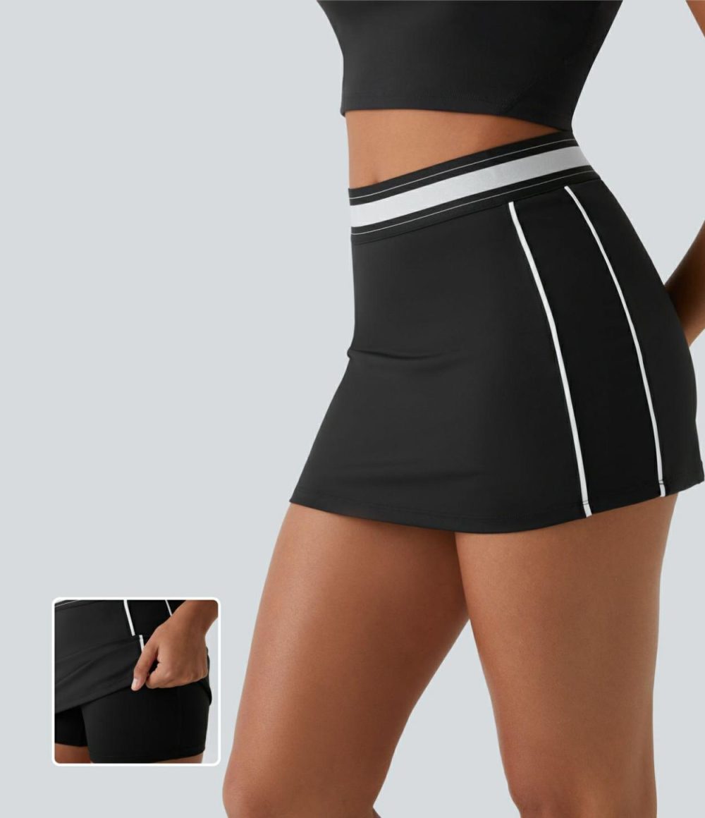 Softlyzero™ Airy High Waisted 2-in-1 Bodycon Color Block Micro Mini Cool Touch Tennis Skirt-UPF50+  | Womens  2-in-1 Skorts 2-in-1 Skorts 2-in-1 Skorts