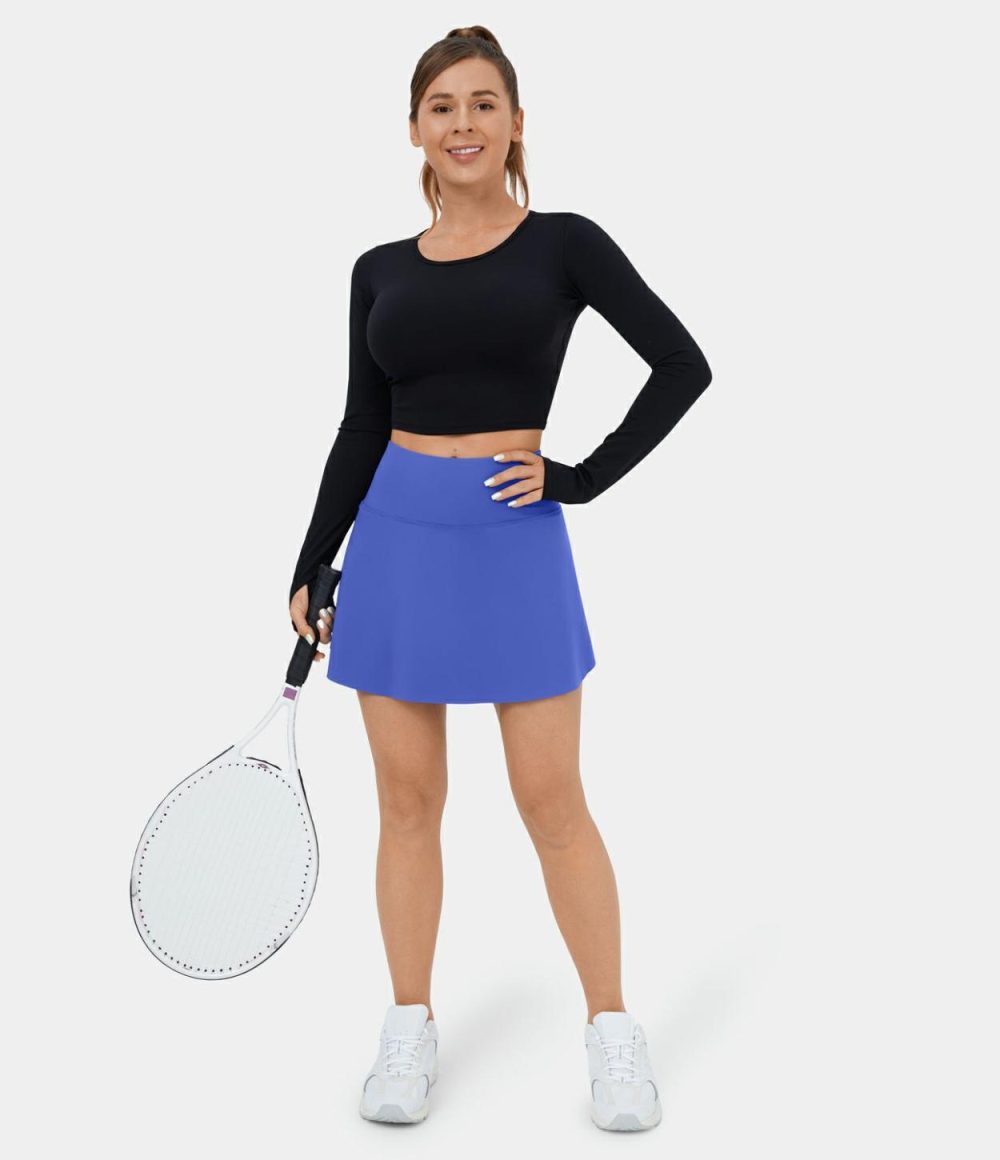 Softlyzero™ Airy High Waisted 2-in-1 Side Pocket Cool Touch Tennis Skirt-UPF50+  | Womens  Mini Skirts Clothing Mini Skirts