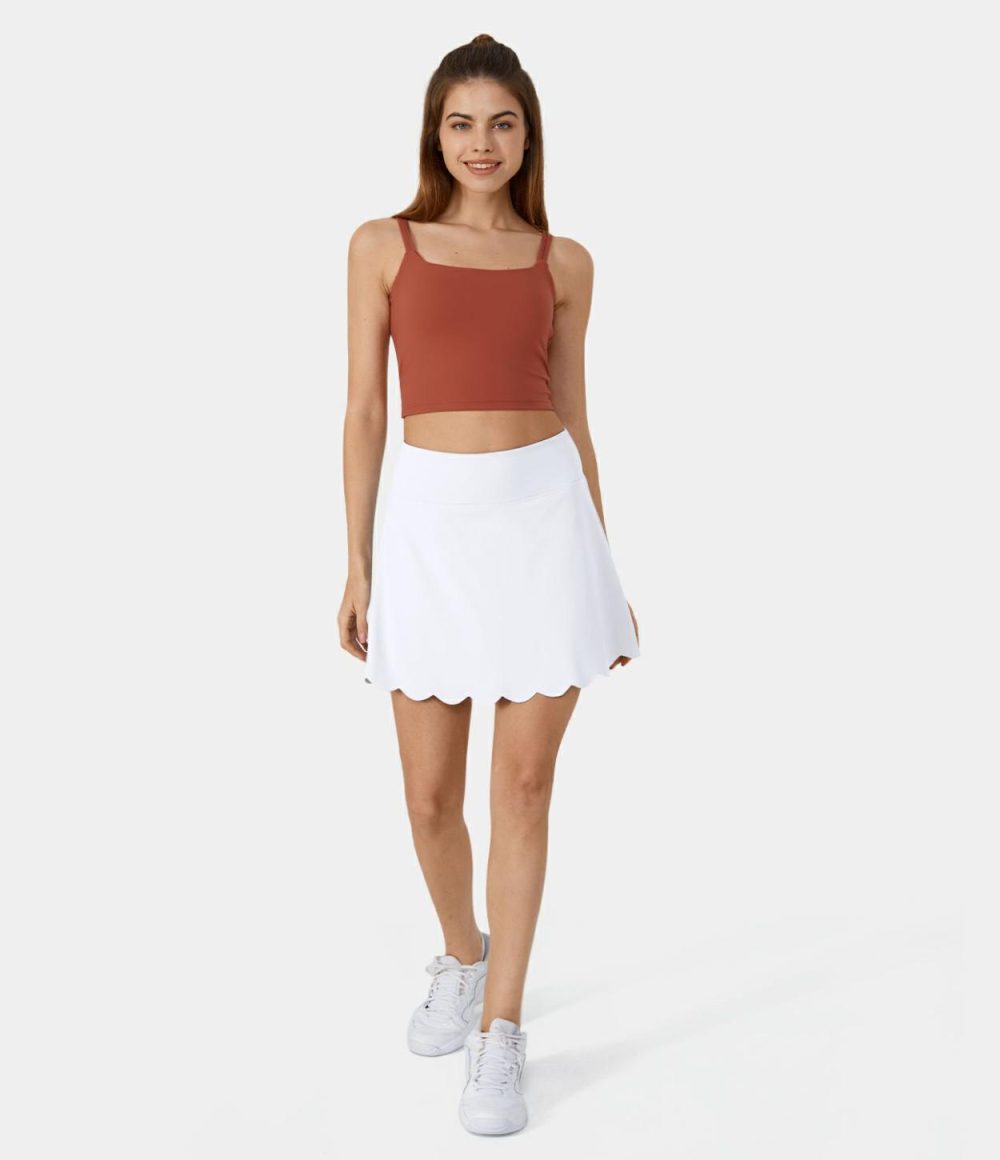 Softlyzero™ Airy High Waisted 2-in-1 Side Pocket Scallop Hem Cool Touch Tennis Skirt-UPF50+  | Womens  2-in-1 Skorts 2-in-1 Skorts 2-in-1 Skorts