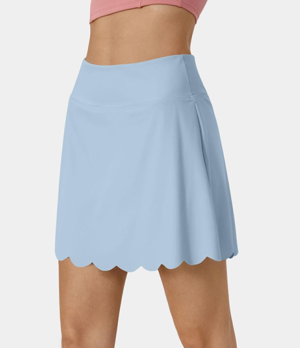 Softlyzero™ Airy High Waisted 2-in-1 Side Pocket Scallop Hem Cool Touch Tennis Skirt-UPF50+  | Womens  2-in-1 Skorts 2-in-1 Skorts 2-in-1 Skorts