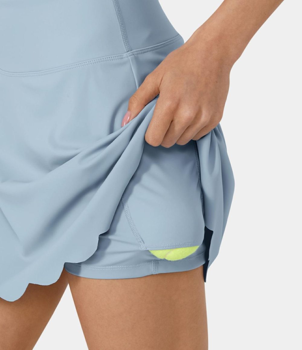 Softlyzero™ Airy High Waisted 2-in-1 Side Pocket Scallop Hem Cool Touch Tennis Skirt-UPF50+  | Womens  2-in-1 Skorts 2-in-1 Skorts 2-in-1 Skorts