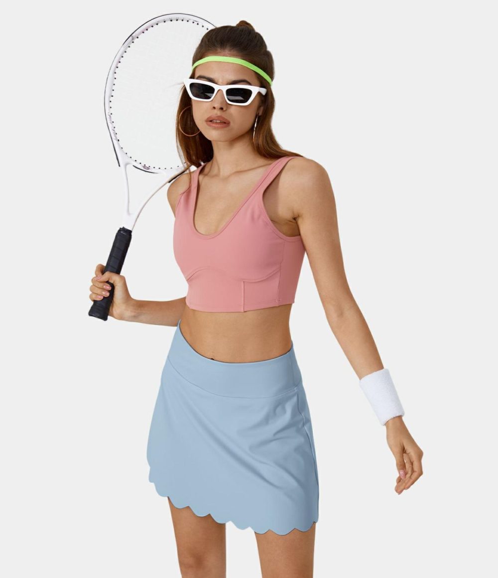 Softlyzero™ Airy High Waisted 2-in-1 Side Pocket Scallop Hem Cool Touch Tennis Skirt-UPF50+  | Womens  2-in-1 Skorts 2-in-1 Skorts 2-in-1 Skorts