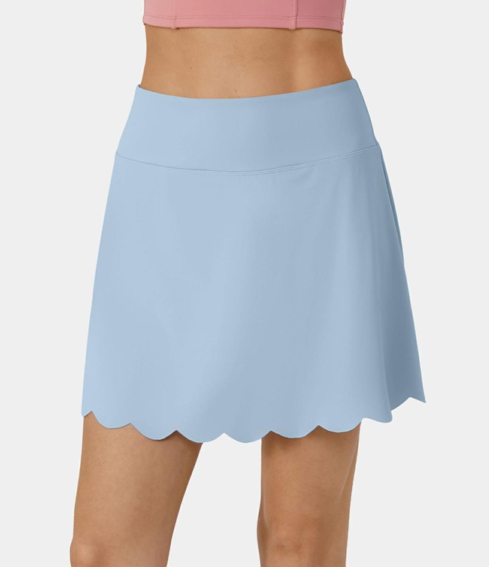 Softlyzero™ Airy High Waisted 2-in-1 Side Pocket Scallop Hem Cool Touch Tennis Skirt-UPF50+  | Womens  2-in-1 Skorts 2-in-1 Skorts 2-in-1 Skorts