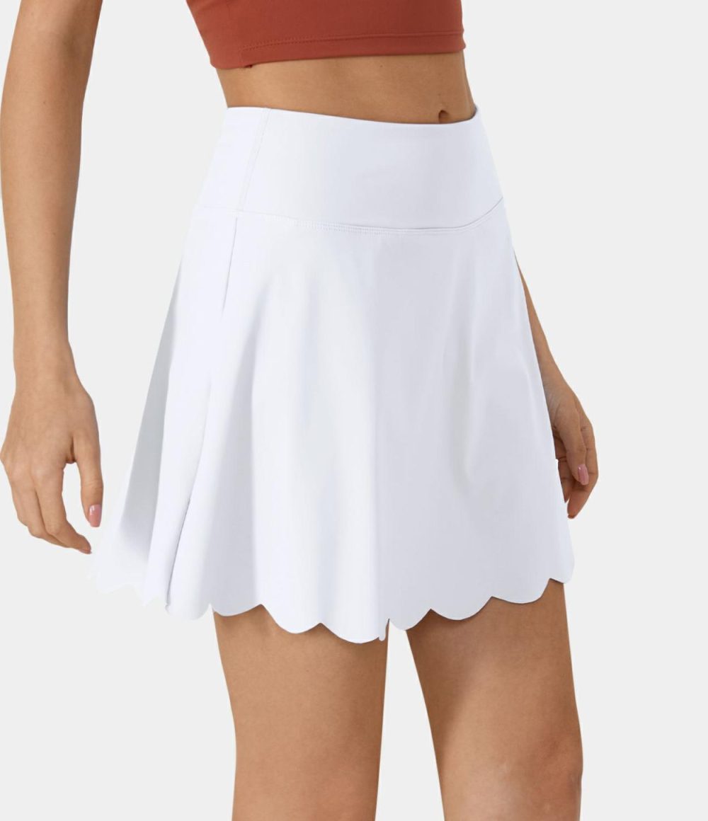 Softlyzero™ Airy High Waisted 2-in-1 Side Pocket Scallop Hem Cool Touch Tennis Skirt-UPF50+  | Womens  2-in-1 Skorts 2-in-1 Skorts 2-in-1 Skorts