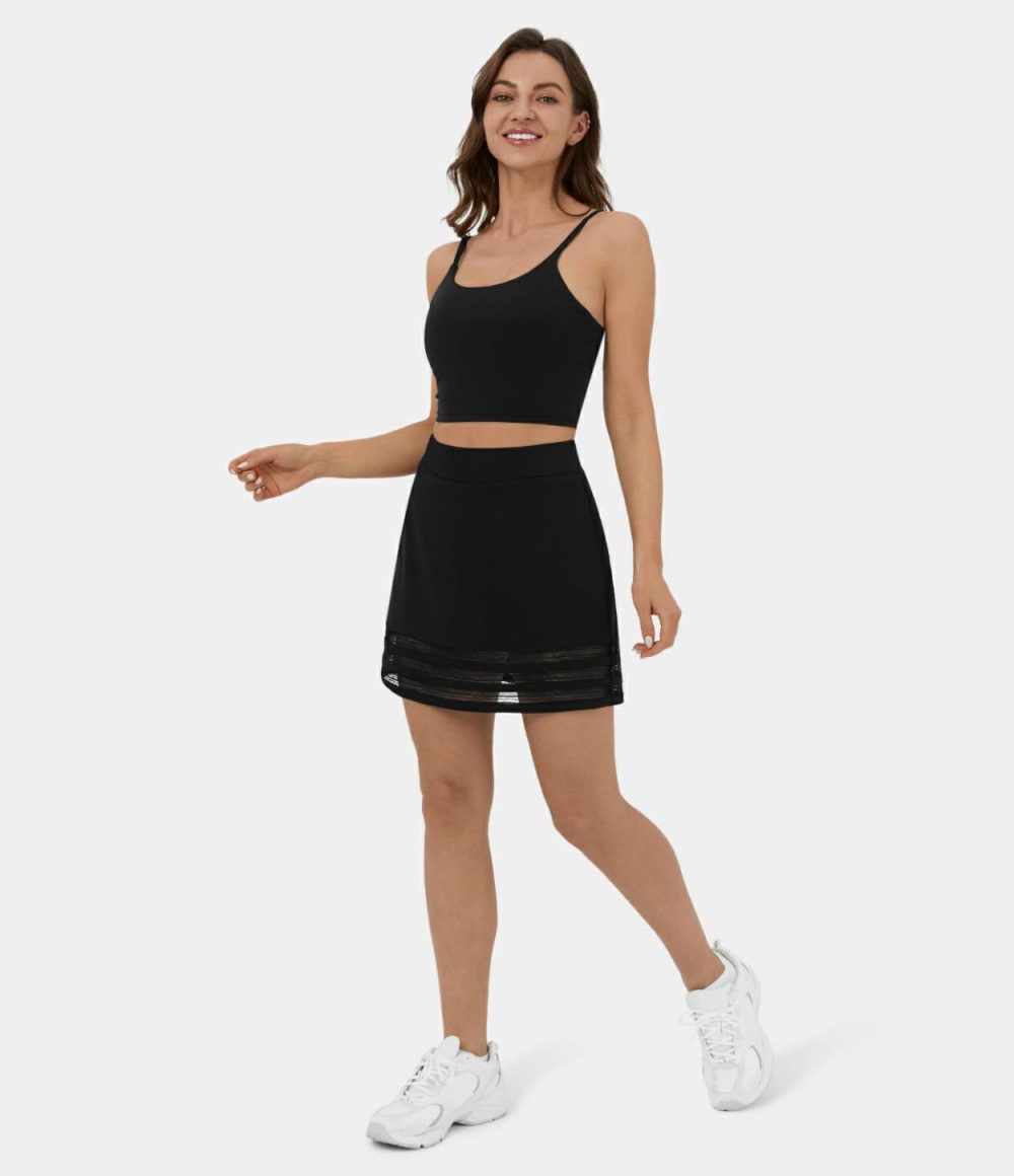 Softlyzero™ Airy High Waisted Contrast Mesh 2-in-1 Side Pocket A Line Mini Cool Touch Casual Skirt-UPF50+  | Womens  Mini Skirts Clothing Black/Angel Falls