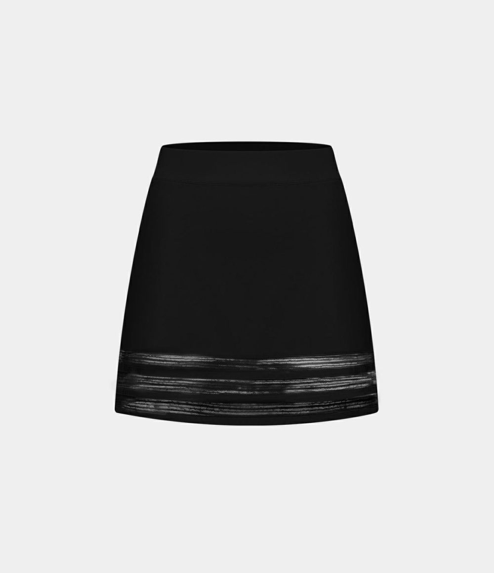 Softlyzero™ Airy High Waisted Contrast Mesh 2-in-1 Side Pocket A Line Mini Cool Touch Casual Skirt-UPF50+  | Womens  Mini Skirts Clothing Black/Angel Falls