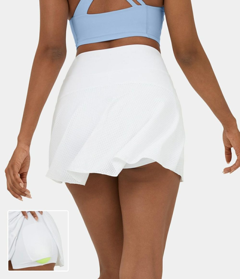 Softlyzero™ Airy High Waisted Contrast Mesh 2-in-1 Side Pocket Mini Cool Touch Tennis Skirt-UPF50+  | Womens  Mini Skirts Clothing Mini Skirts