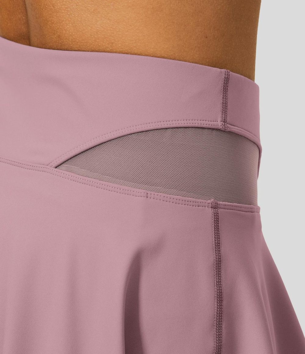 Softlyzero™ Airy High Waisted Contrast Mesh 2-in-1 Side Pocket Mini Flare Cool Touch Tennis Skirt-UPF50+  | Womens  Mini Skirts Clothing Deep Lotus Pink/Black