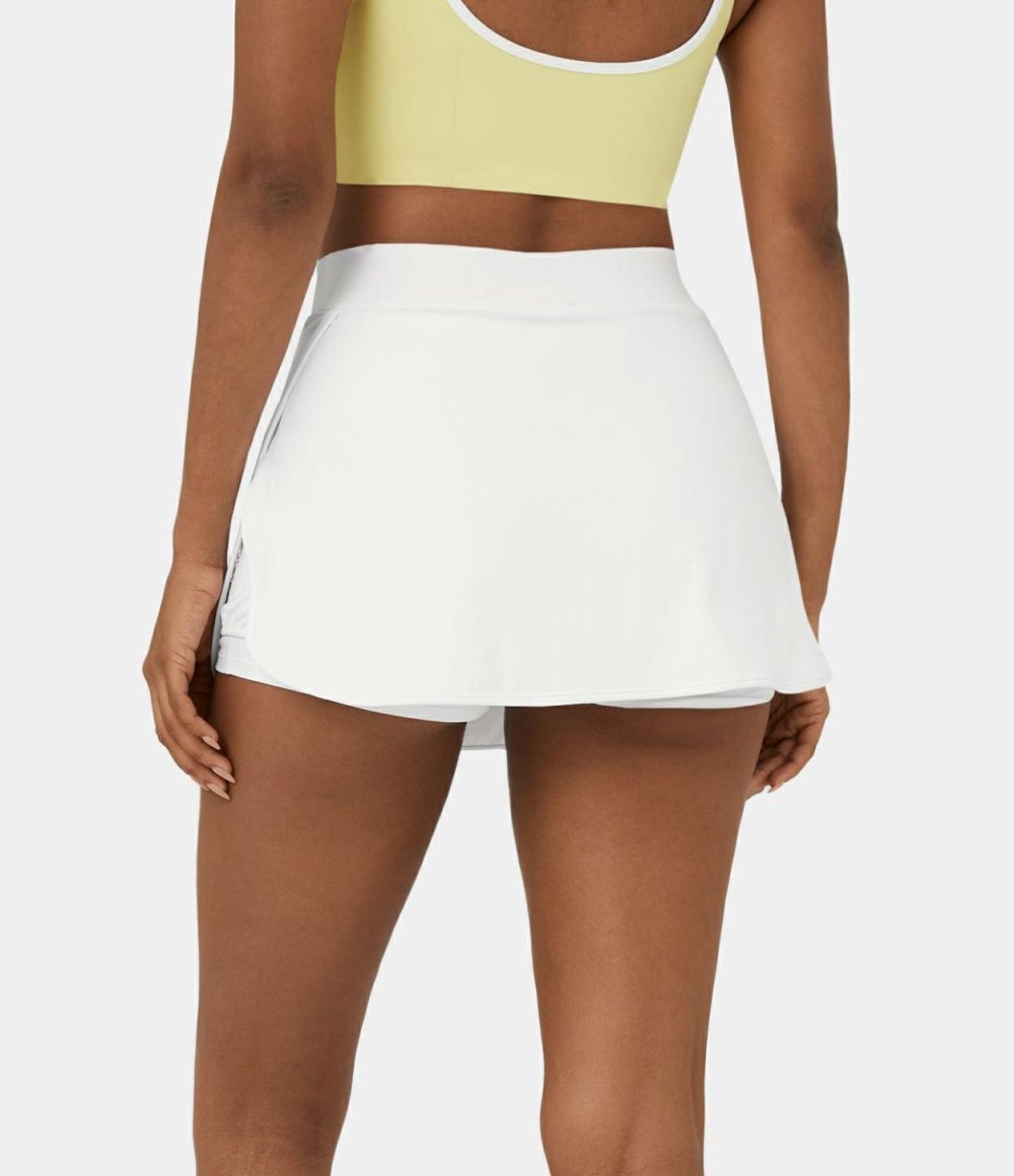 Softlyzero™ Airy High Waisted Contrast Mesh Split Curved Hem 2-in-1 Side Pocket Mini Cool Touch Tennis Skirt-UPF50+  | Womens  Mini Skirts Clothing Mini Skirts