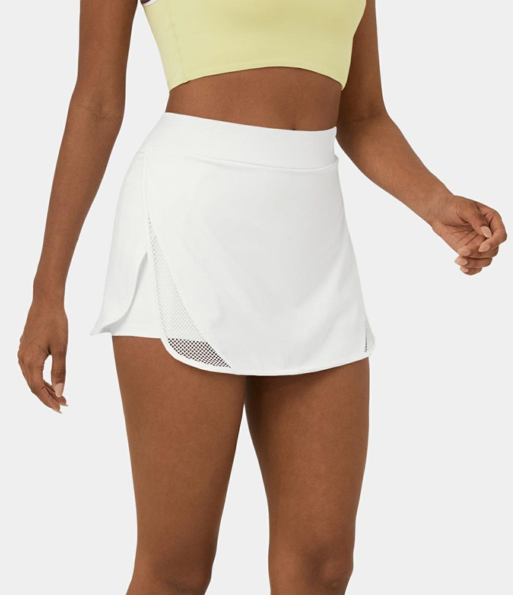 Softlyzero™ Airy High Waisted Contrast Mesh Split Curved Hem 2-in-1 Side Pocket Mini Cool Touch Tennis Skirt-UPF50+  | Womens  Mini Skirts Clothing Mini Skirts