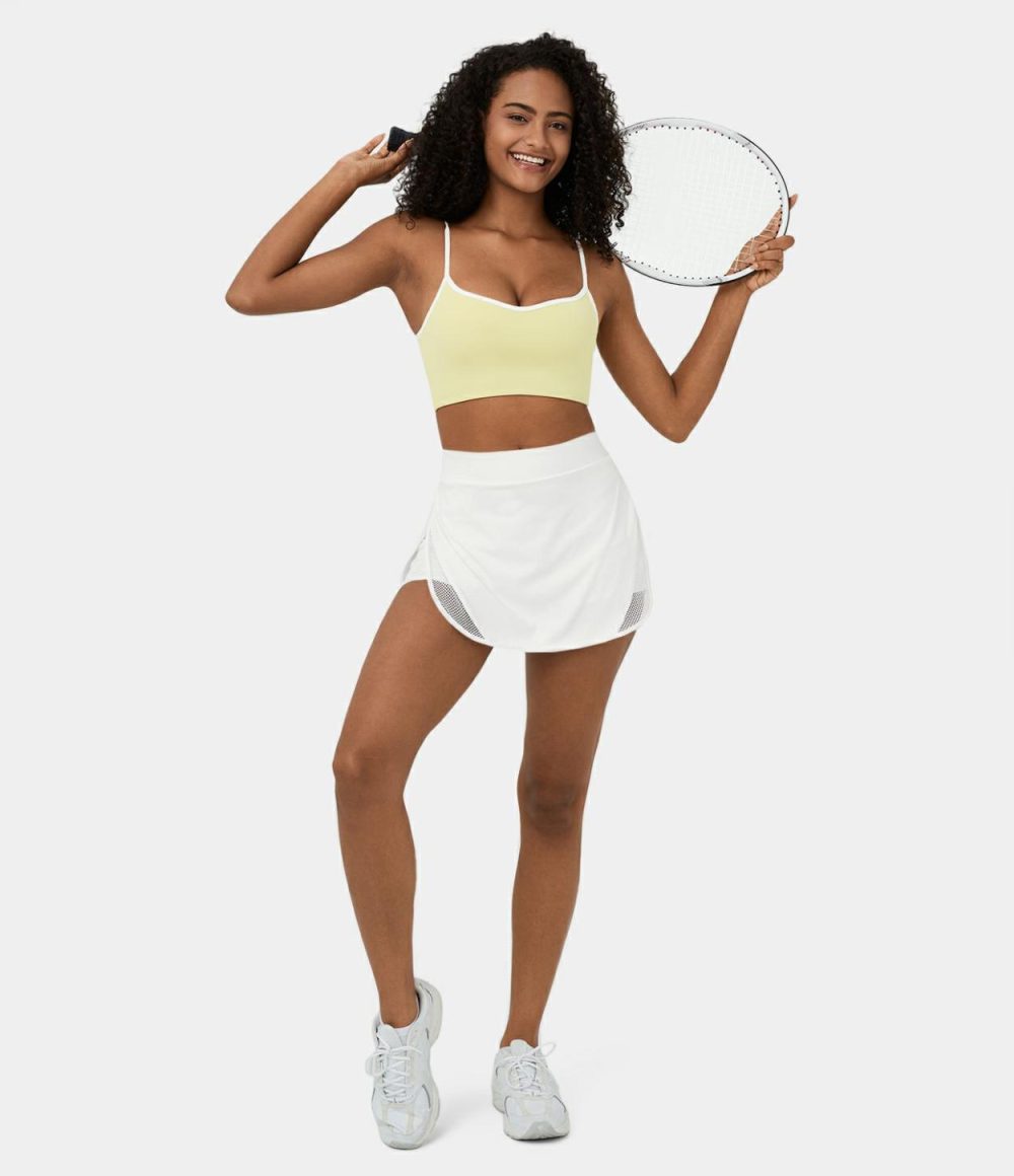 Softlyzero™ Airy High Waisted Contrast Mesh Split Curved Hem 2-in-1 Side Pocket Mini Cool Touch Tennis Skirt-UPF50+  | Womens  Mini Skirts Clothing Mini Skirts