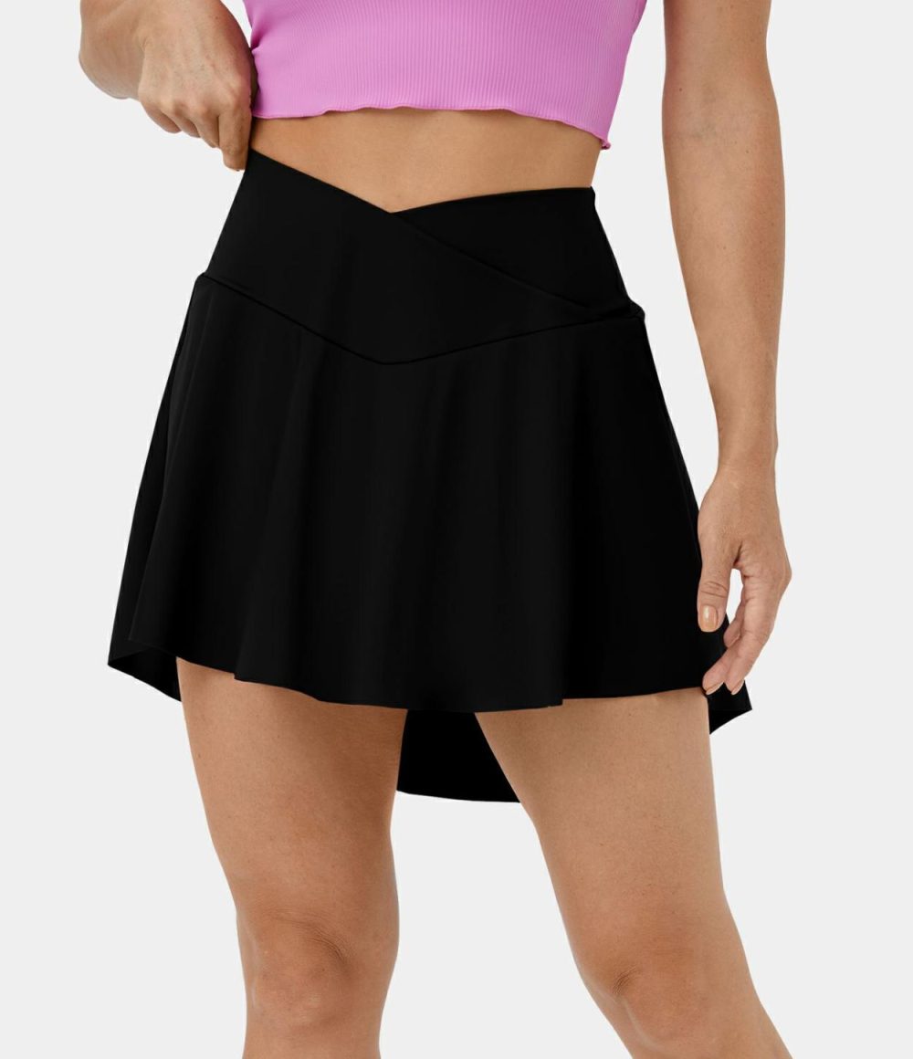 Softlyzero™ Airy High Waisted Crossover 2-in-1 Side Pocket High Low Cool Touch Dance Skirt-UPF50+  | Womens  2-in-1 Skorts 2-in-1 Skorts 2-in-1 Skorts