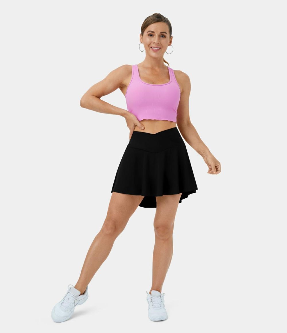 Softlyzero™ Airy High Waisted Crossover 2-in-1 Side Pocket High Low Cool Touch Dance Skirt-UPF50+  | Womens  2-in-1 Skorts 2-in-1 Skorts 2-in-1 Skorts