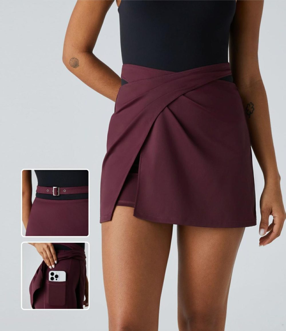 Softlyzero™ Airy High Waisted Crossover Adjustable Buckle 2-in-1 Side Pocket Split Cool Touch Mini Casual Skirt-UPF50+  | Womens  2-in-1 Skorts 2-in-1 Skorts 2-in-1 Skorts