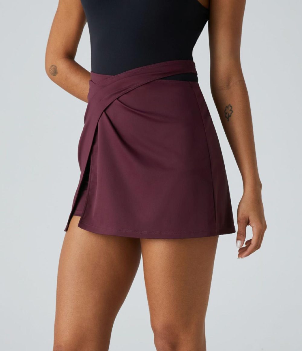 Softlyzero™ Airy High Waisted Crossover Adjustable Buckle 2-in-1 Side Pocket Split Cool Touch Mini Casual Skirt-UPF50+  | Womens  2-in-1 Skorts 2-in-1 Skorts 2-in-1 Skorts