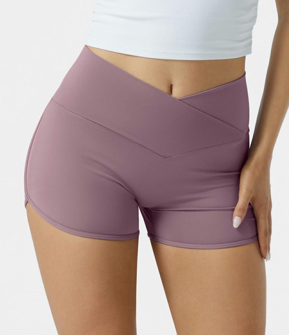 Softlyzero™ Airy High Waisted Crossover Butt Lifting Cool Touch Shorts 2.5”-UPF50+  | Womens  Crossover Shorts Clothing Crossover Shorts