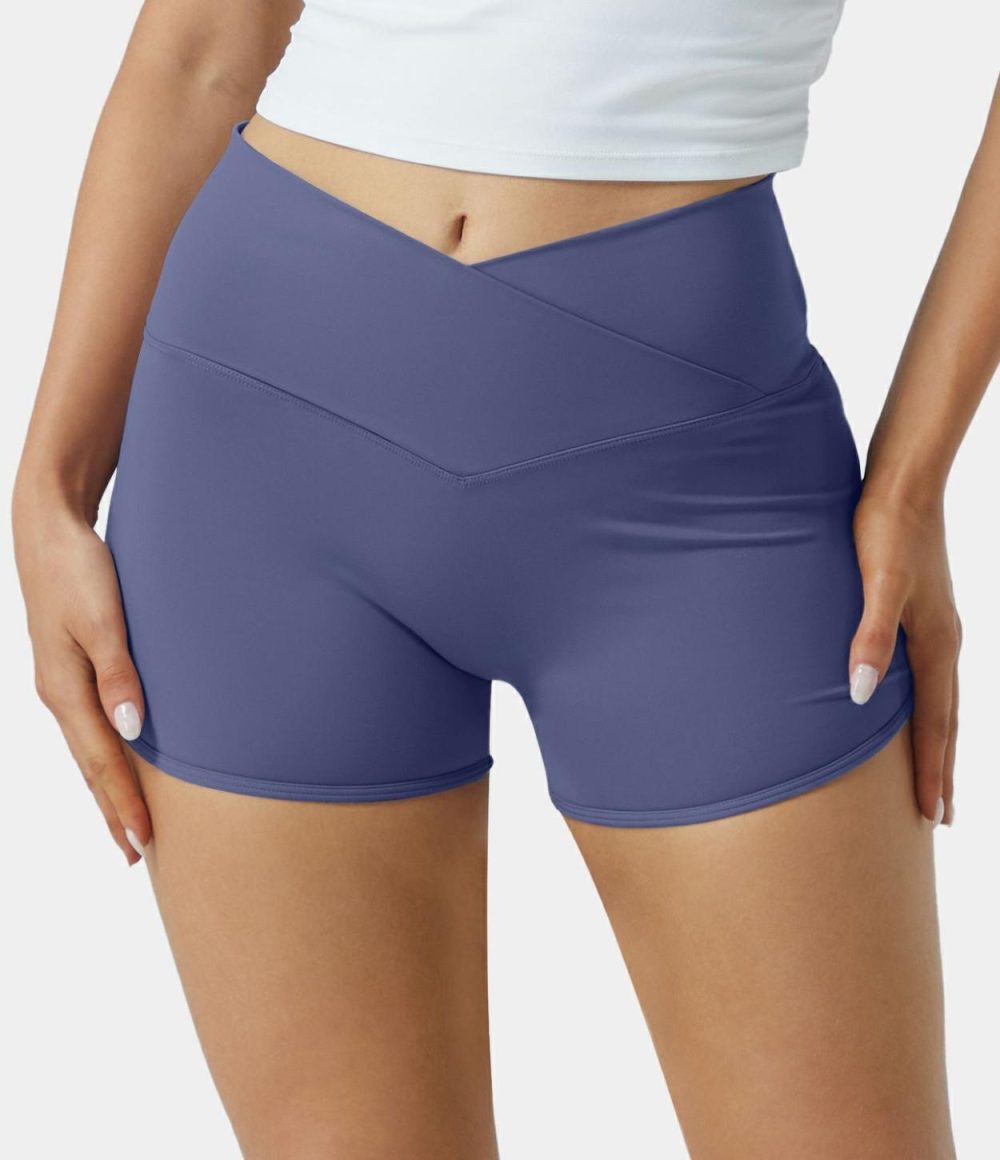 Softlyzero™ Airy High Waisted Crossover Butt Lifting Cool Touch Shorts 2.5”-UPF50+  | Womens  Crossover Shorts Clothing Crossover Shorts