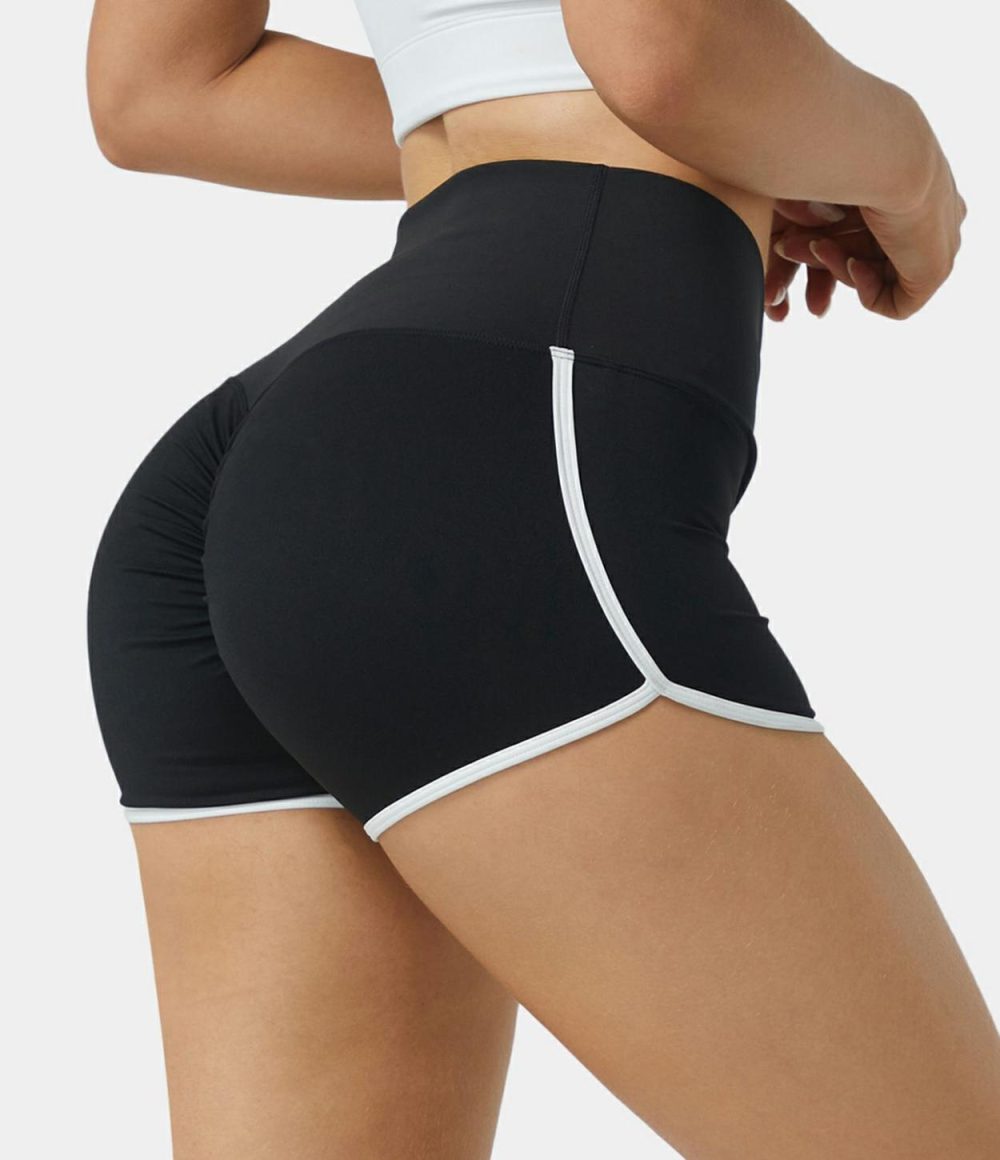 Softlyzero™ Airy High Waisted Crossover Color Block Butt Lifting Cool Touch Shorts 2.5”-UPF50+  | Womens  Crossover Shorts Clothing Black