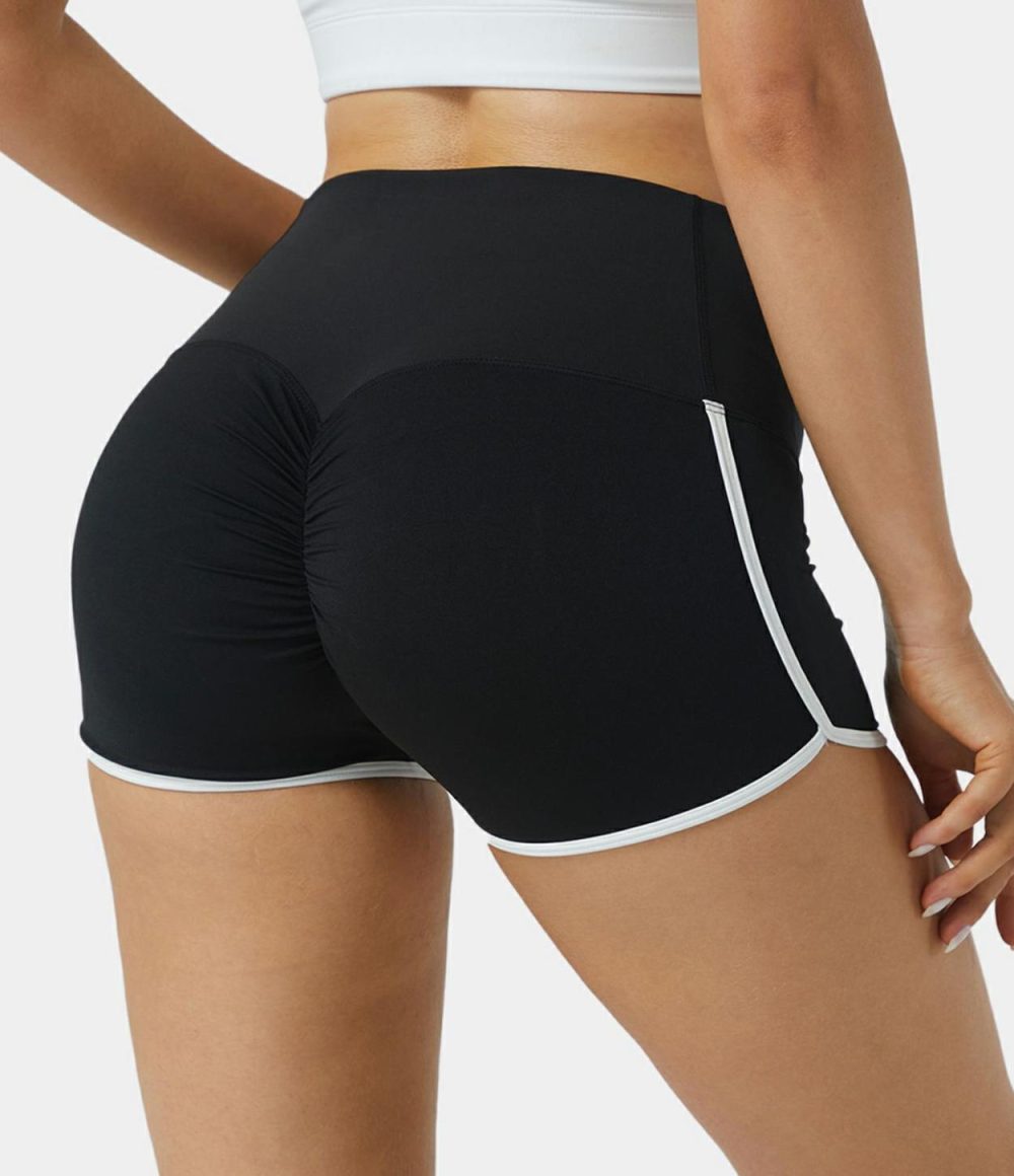 Softlyzero™ Airy High Waisted Crossover Color Block Butt Lifting Cool Touch Shorts 2.5”-UPF50+  | Womens  Crossover Shorts Clothing Black