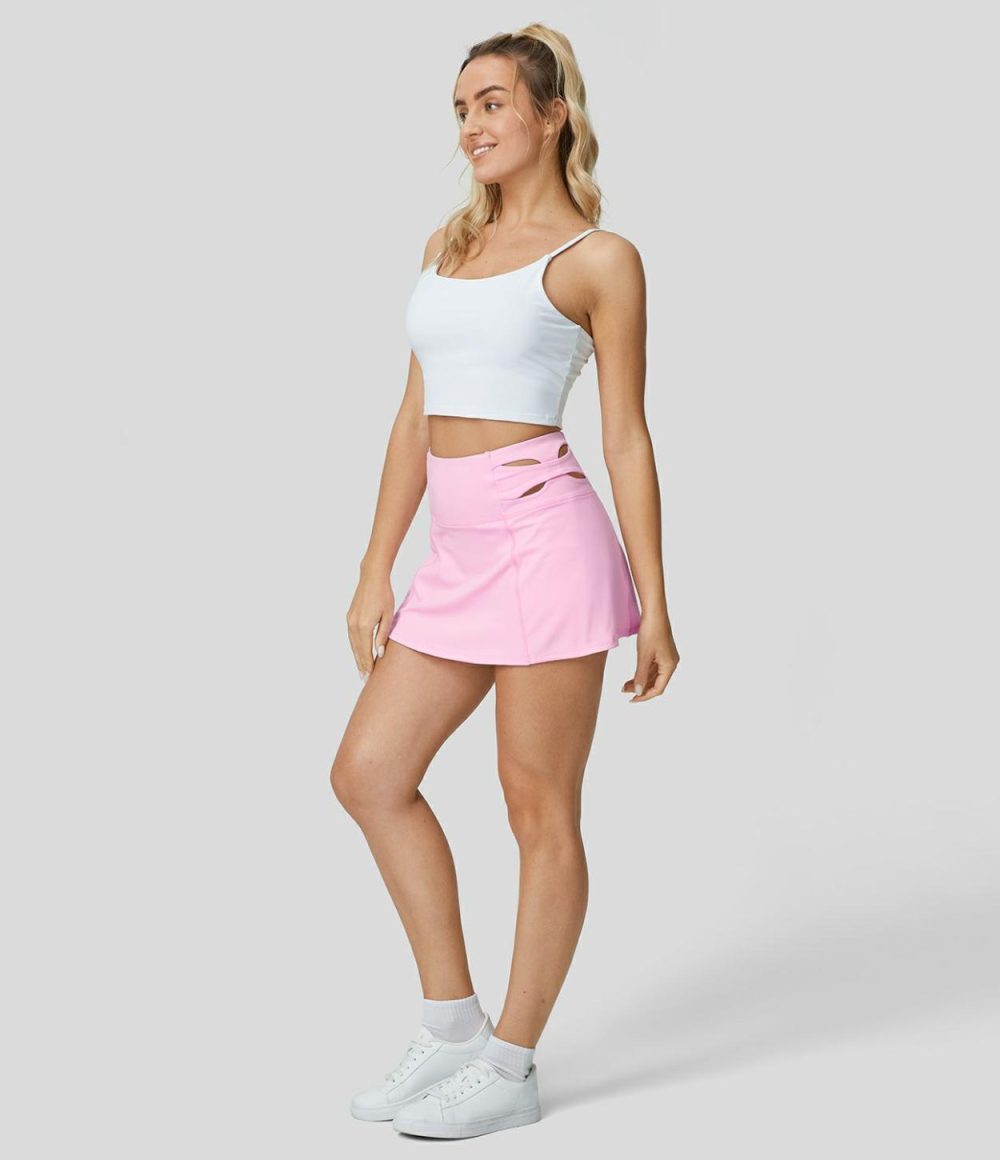 Softlyzero™ Airy High Waisted Cut Out 2-in-1 Side Pocket Mini Flare Cool Touch Tennis Skirt-UPF50+  | Womens  Mini Skirts Clothing Mini Skirts