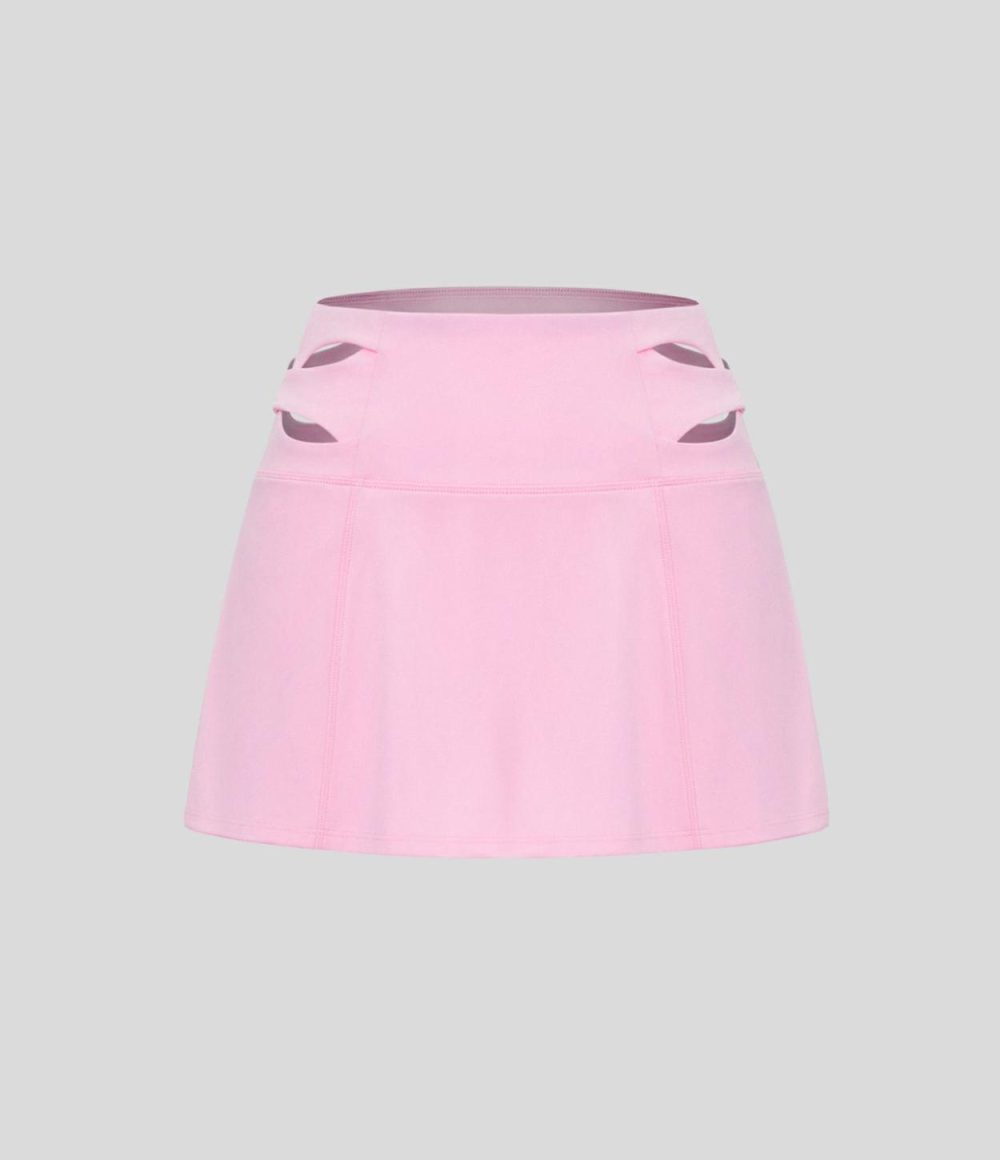 Softlyzero™ Airy High Waisted Cut Out 2-in-1 Side Pocket Mini Flare Cool Touch Tennis Skirt-UPF50+  | Womens  Mini Skirts Clothing Mini Skirts