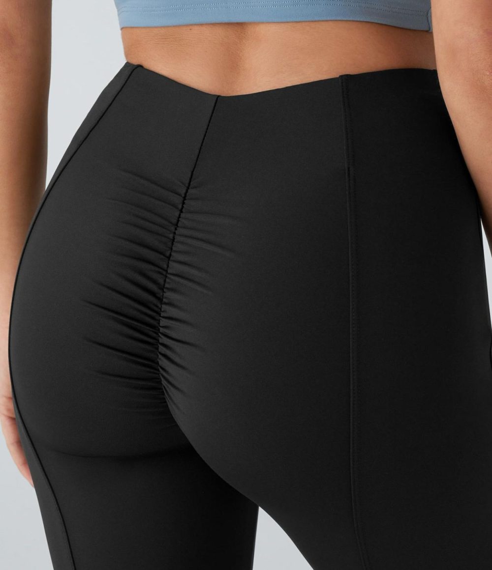 Softlyzero™ Airy High Waisted Ruched Slight Flare Cool Touch Yoga Leggings-UPF50+  | Womens  Flare Pants Clothing Endless Sky/Black