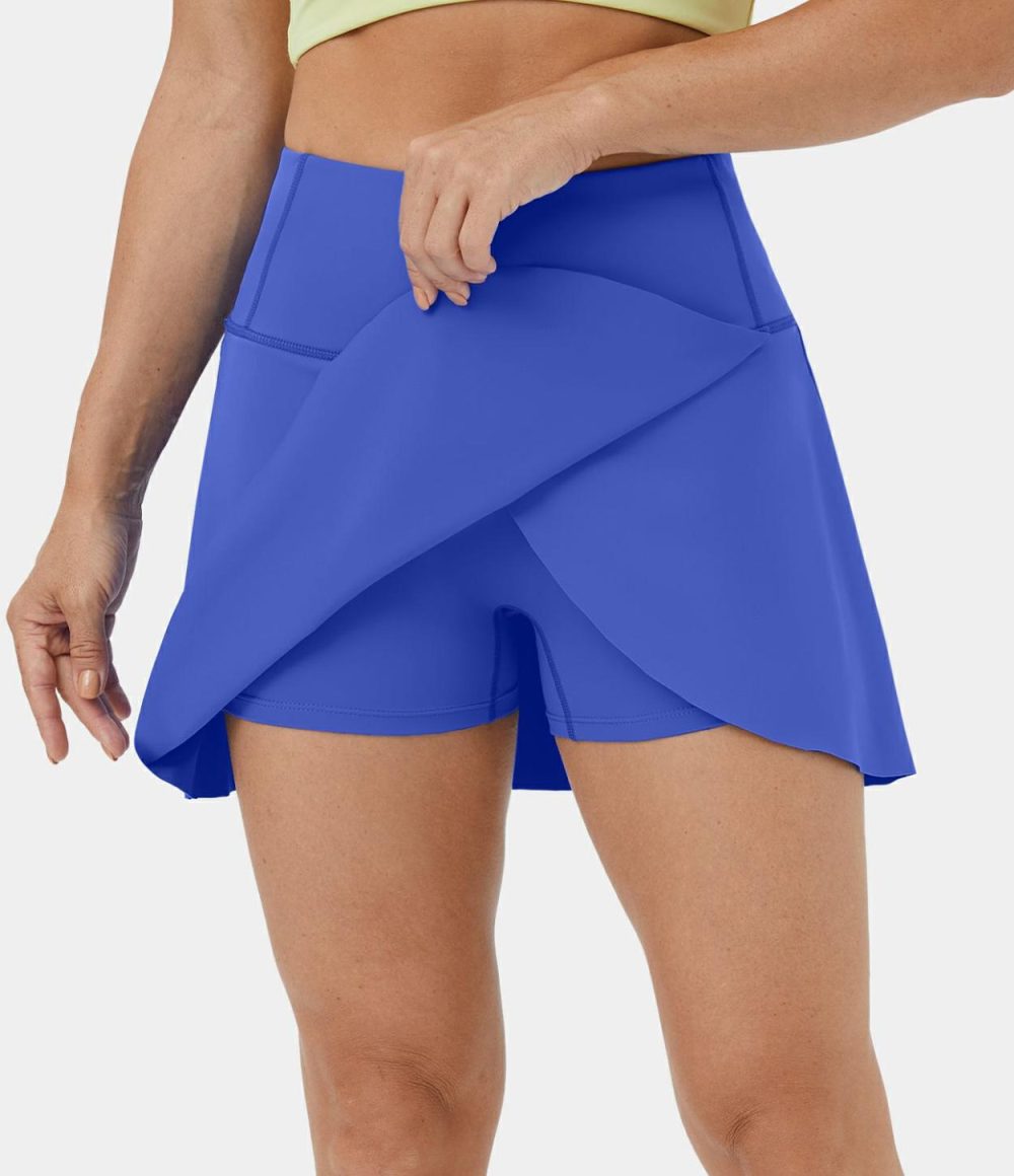 Softlyzero™ Airy High Waisted Split 2-in-1 Side Pocket Cool Touch Dance Skirt-UPF50+  | Womens  Mini Skirts Clothing Aster Blue/Black