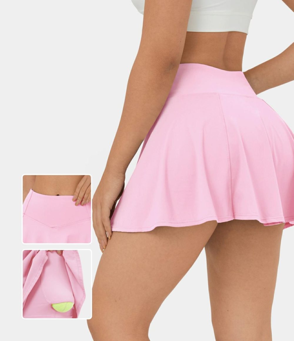 Softlyzero™ Airy High Waisted V Shaped 2-in-1 Side Pocket Flare Cool Touch Tennis Skirt-UPF50+  | Womens  Mini Skirts Clothing Mini Skirts