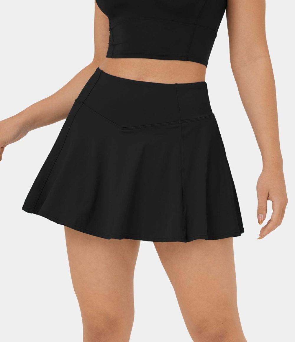 Softlyzero™ Airy High Waisted V Shaped 2-in-1 Side Pocket Flare Cool Touch Tennis Skirt-UPF50+  | Womens  Mini Skirts Clothing Mini Skirts