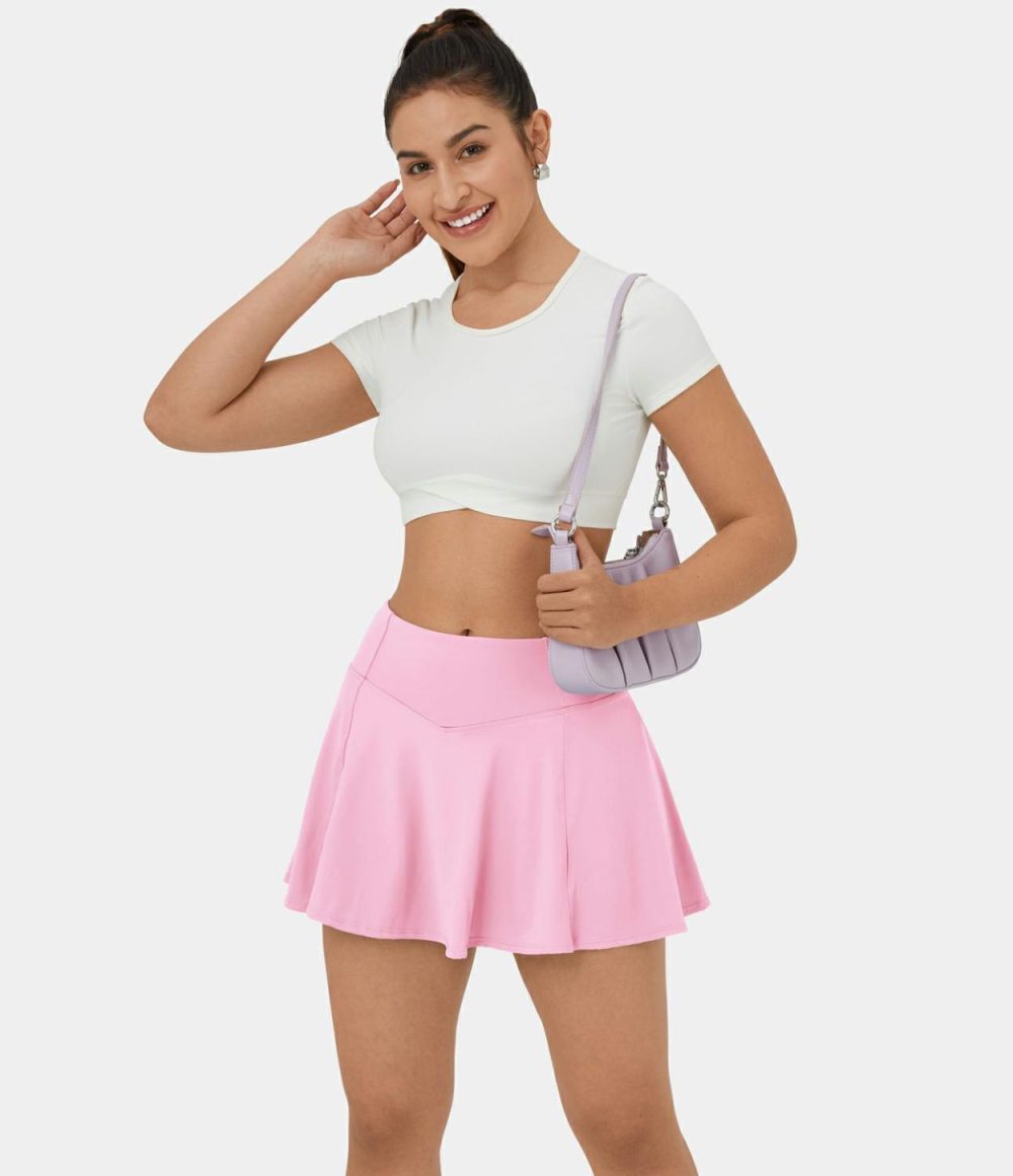 Softlyzero™ Airy High Waisted V Shaped 2-in-1 Side Pocket Flare Cool Touch Tennis Skirt-UPF50+  | Womens  Mini Skirts Clothing Mini Skirts