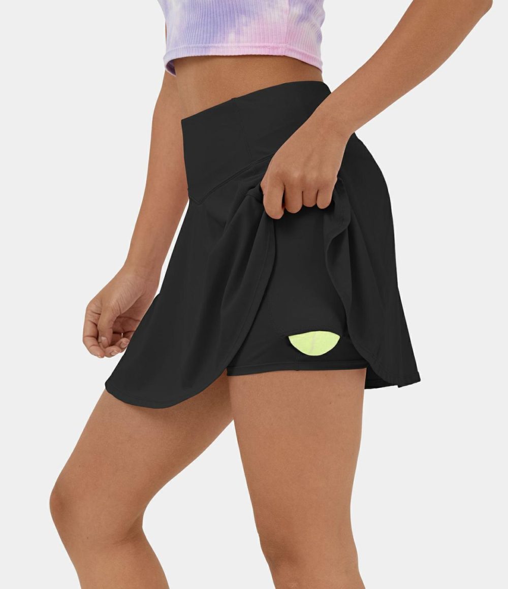 Softlyzero™ Airy High Waisted V Shaped 2-in-1 Side Pocket Flare Cool Touch Tennis Skirt-UPF50+  | Womens  Mini Skirts Clothing Mini Skirts