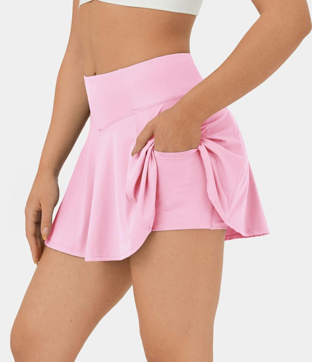 Softlyzero™ Airy High Waisted V Shaped 2-in-1 Side Pocket Flare Cool Touch Tennis Skirt-UPF50+  | Womens  Mini Skirts Clothing Mini Skirts