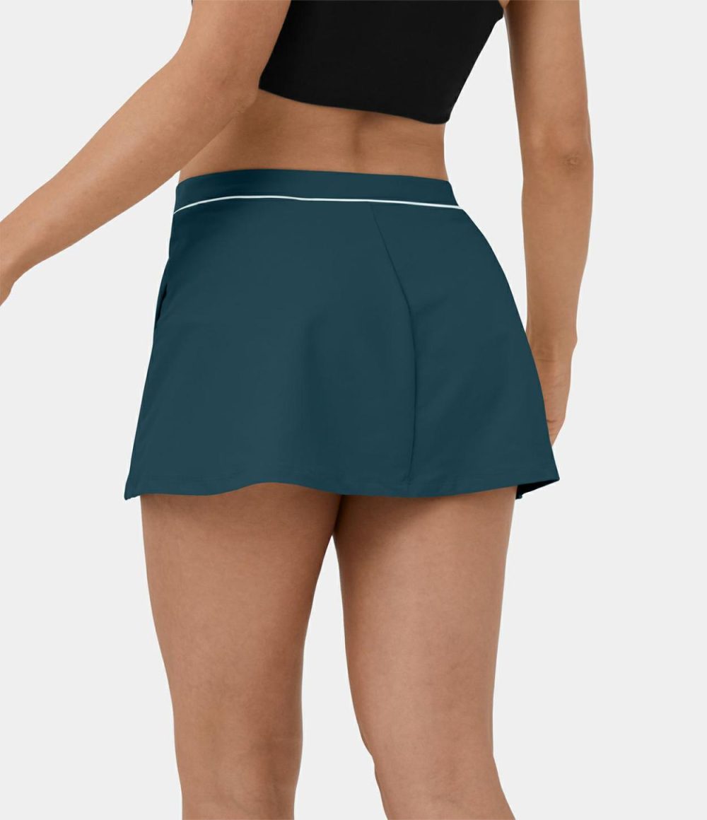 Softlyzero™ Airy Low Rise Crossover V Shaped Waistband Contrast Trim 2-in-1 Split Mini Cool Touch Dance Skirt  | Womens  Mini Skirts Clothing Ink Green/Green Apple Green