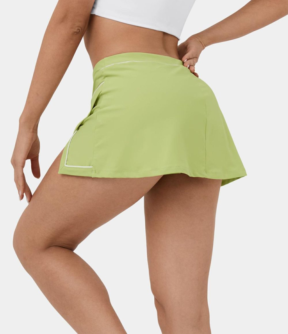 Softlyzero™ Airy Low Rise Crossover V Shaped Waistband Contrast Trim 2-in-1 Split Mini Cool Touch Dance Skirt  | Womens  Mini Skirts Clothing Ink Green/Green Apple Green