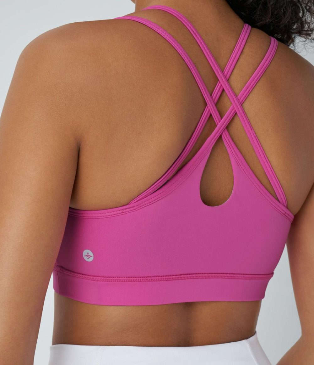 Softlyzero™ Airy Low Support Backless Crisscross Cool Touch Yoga Sports Bra-UPF50+  | Womens  Sports Bras Clothing Fuchsia Fedora/Black