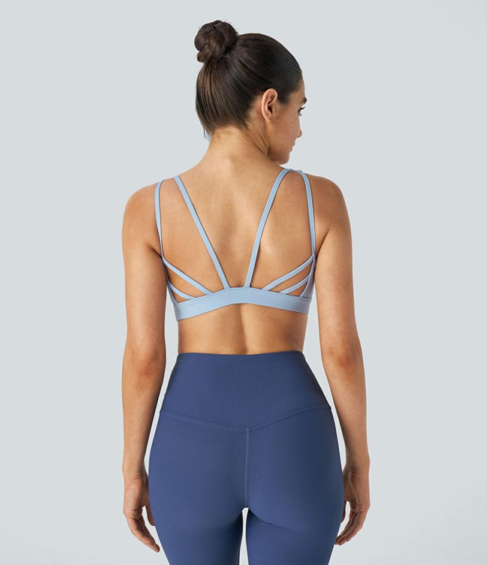 Softlyzero™ Airy Low Support Backless Cut Out Cool Touch Yoga Sports Bra-UPF50+  | Womens  Sports Bras Clothing Angel Falls/Black