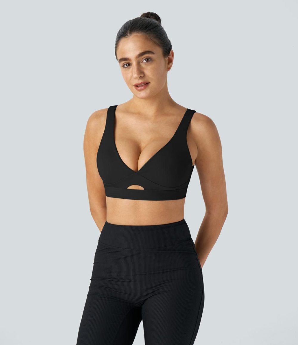 Softlyzero™ Airy Low Support Backless Cut Out Cool Touch Yoga Sports Bra-UPF50+  | Womens  Sports Bras Clothing Angel Falls/Black