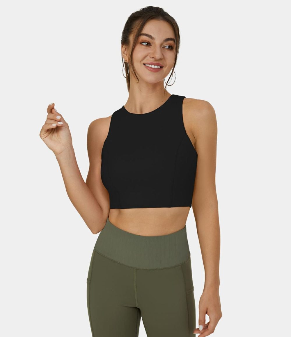 Softlyzero™ Airy Round Neck Tie Back Cut Out Cropped Cool Touch Yoga Tank Top-UPF50+  | Womens  Cropped Tops Clothing Cropped Tops