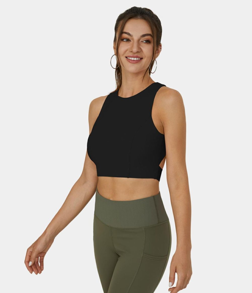 Softlyzero™ Airy Round Neck Tie Back Cut Out Cropped Cool Touch Yoga Tank Top-UPF50+  | Womens  Cropped Tops Clothing Cropped Tops