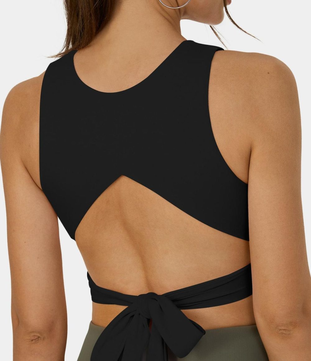 Softlyzero™ Airy Round Neck Tie Back Cut Out Cropped Cool Touch Yoga Tank Top-UPF50+  | Womens  Cropped Tops Clothing Cropped Tops