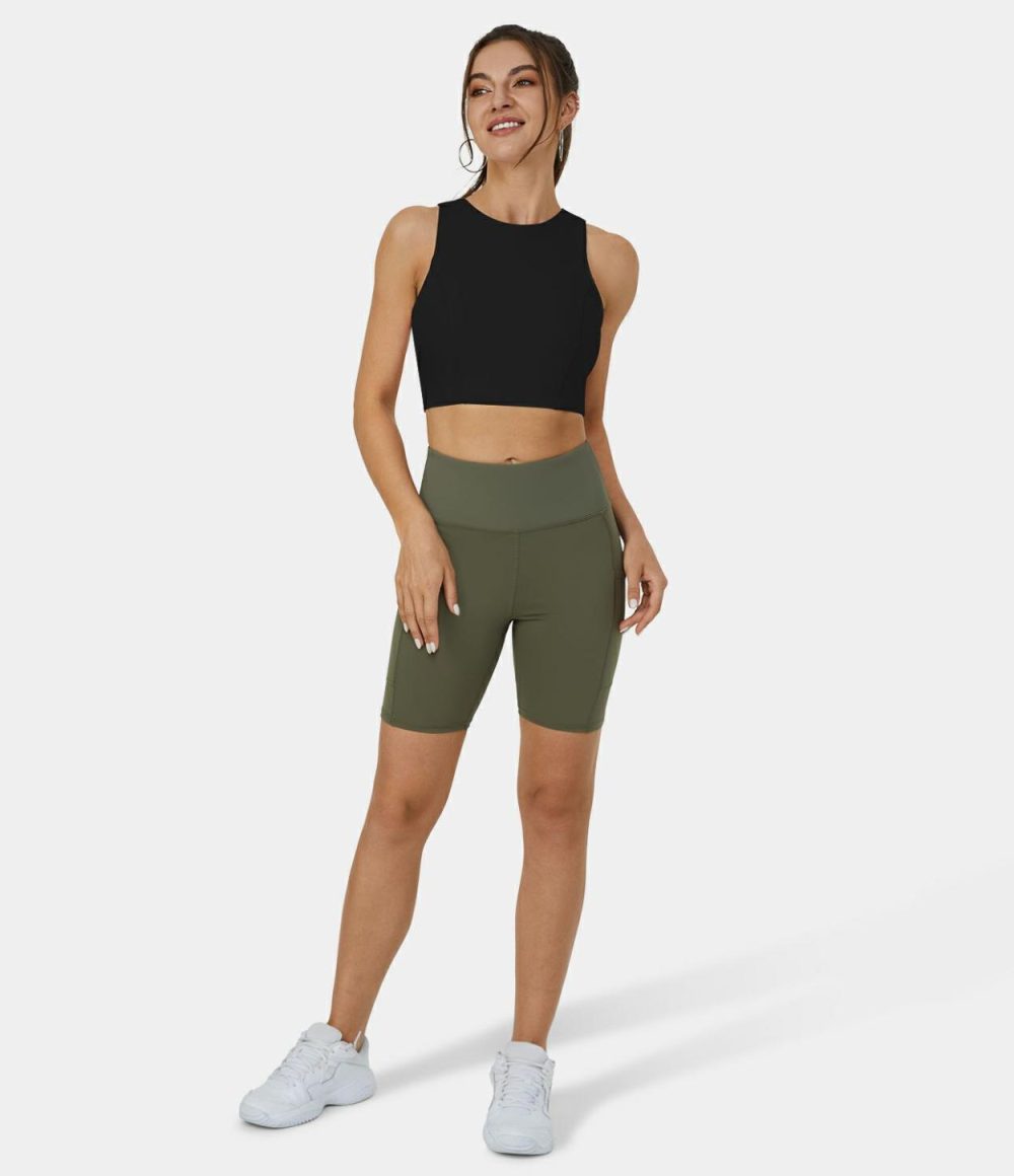 Softlyzero™ Airy Round Neck Tie Back Cut Out Cropped Cool Touch Yoga Tank Top-UPF50+  | Womens  Cropped Tops Clothing Cropped Tops