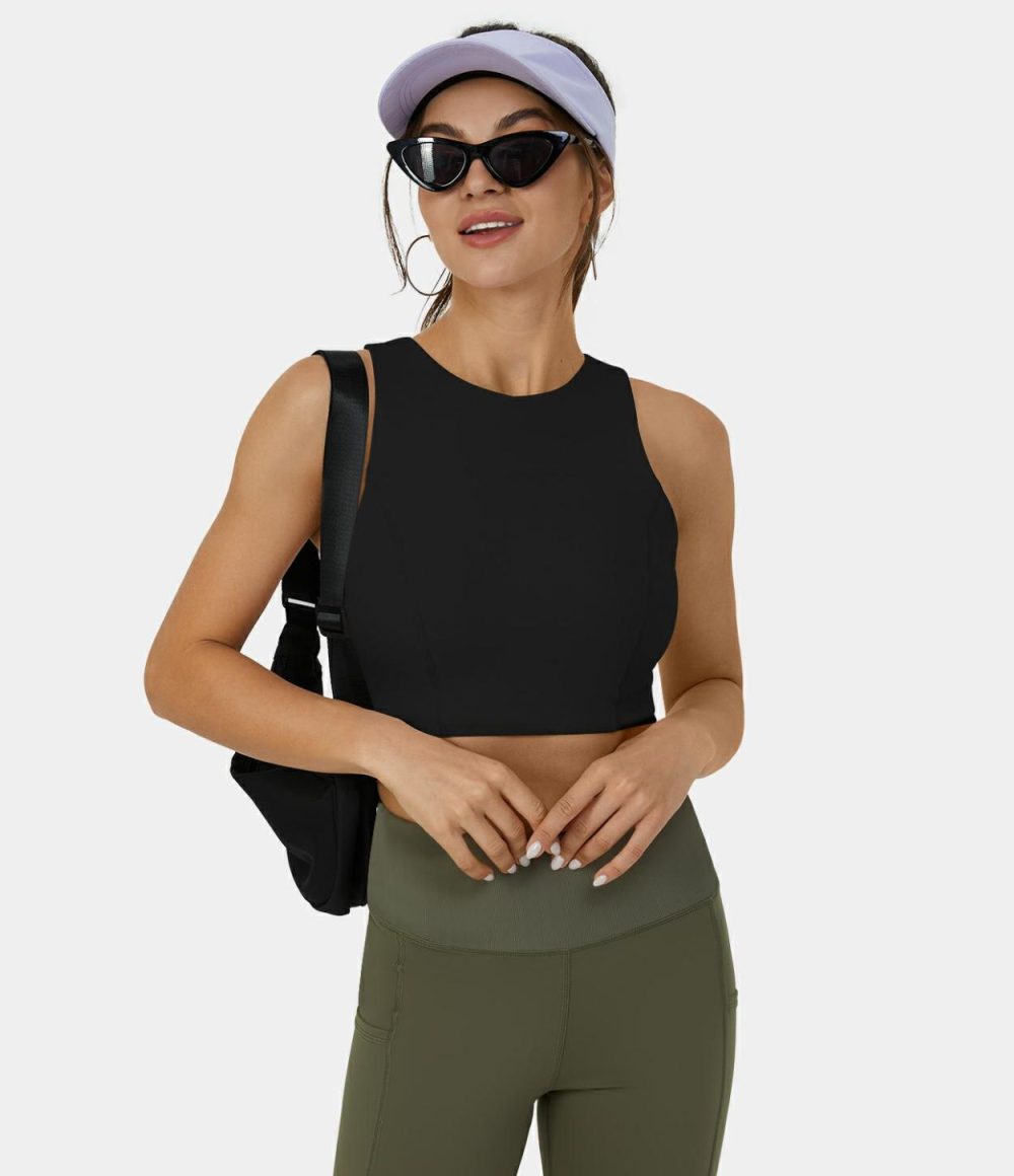 Softlyzero™ Airy Round Neck Tie Back Cut Out Cropped Cool Touch Yoga Tank Top-UPF50+  | Womens  Cropped Tops Clothing Cropped Tops