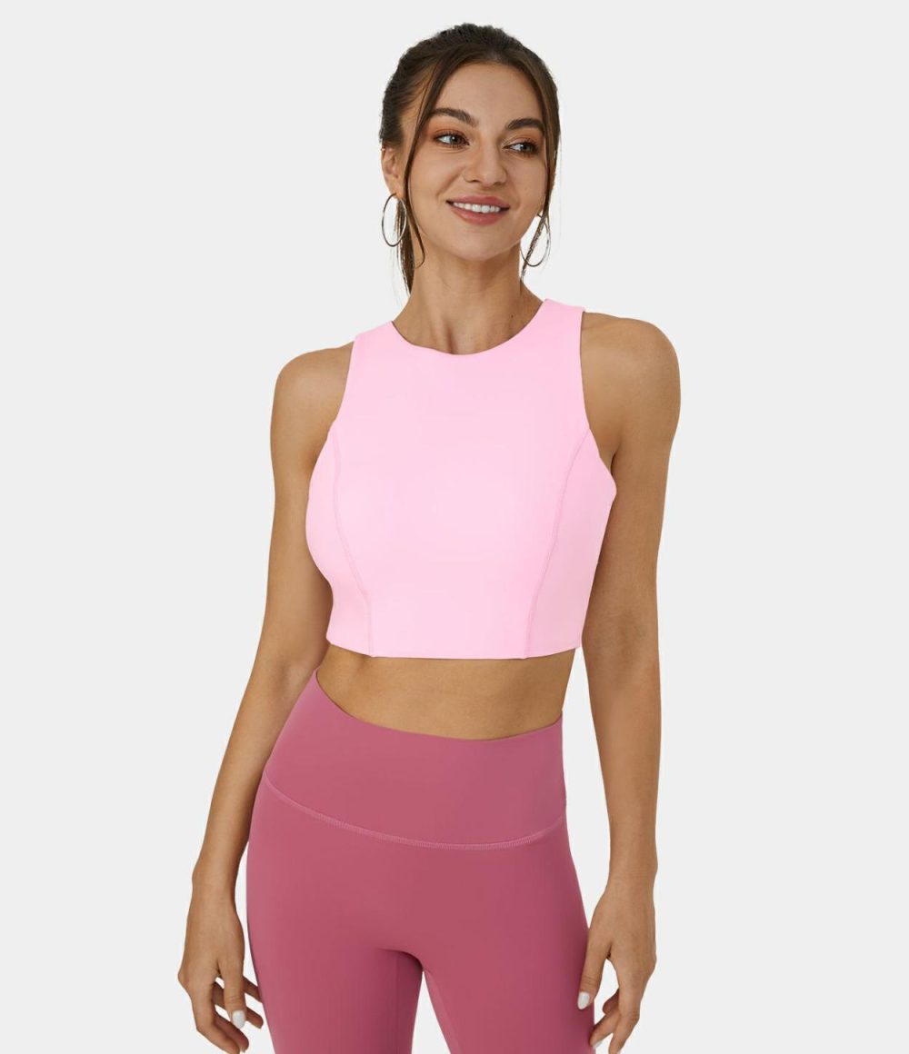 Softlyzero™ Airy Round Neck Tie Back Cut Out Cropped Cool Touch Yoga Tank Top-UPF50+  | Womens  Cropped Tops Clothing Cropped Tops