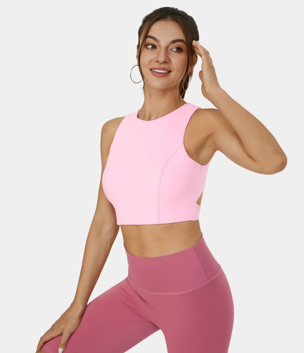 Softlyzero™ Airy Round Neck Tie Back Cut Out Cropped Cool Touch Yoga Tank Top-UPF50+  | Womens  Cropped Tops Clothing Cropped Tops