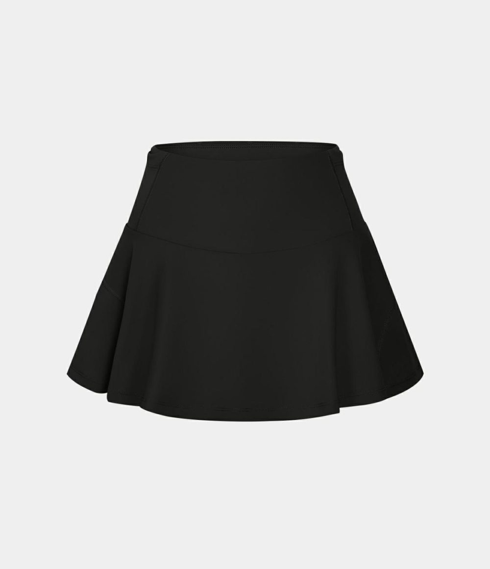 Softlyzero™ Airy Side & Back Waistband Pocket 2-in-1 Flare Cool Touch Tennis Skirt-UPF50+  | Womens  Mini Skirts Clothing Black/Gull